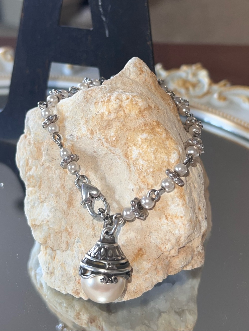 Silver Pearl Beaded Bracelet - Picture 6 of 7